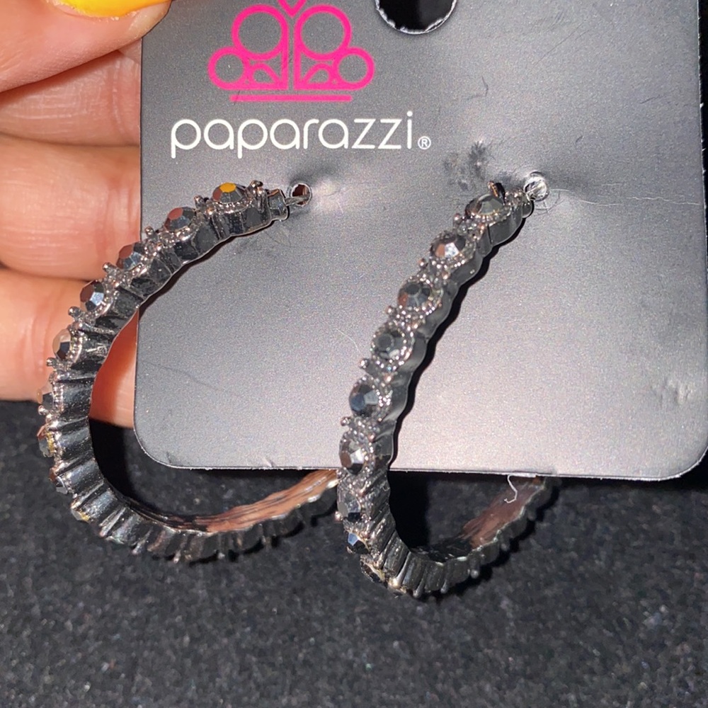 NWT Rhinestone Studded Sass Silver Hoop Earrings(Last One) - Picture 5 of 5